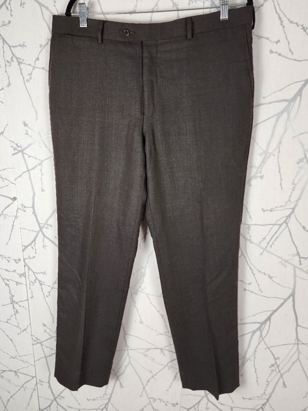 Coppley 1883 Brown 100% Wool Flat Front Straight Leg Trousers